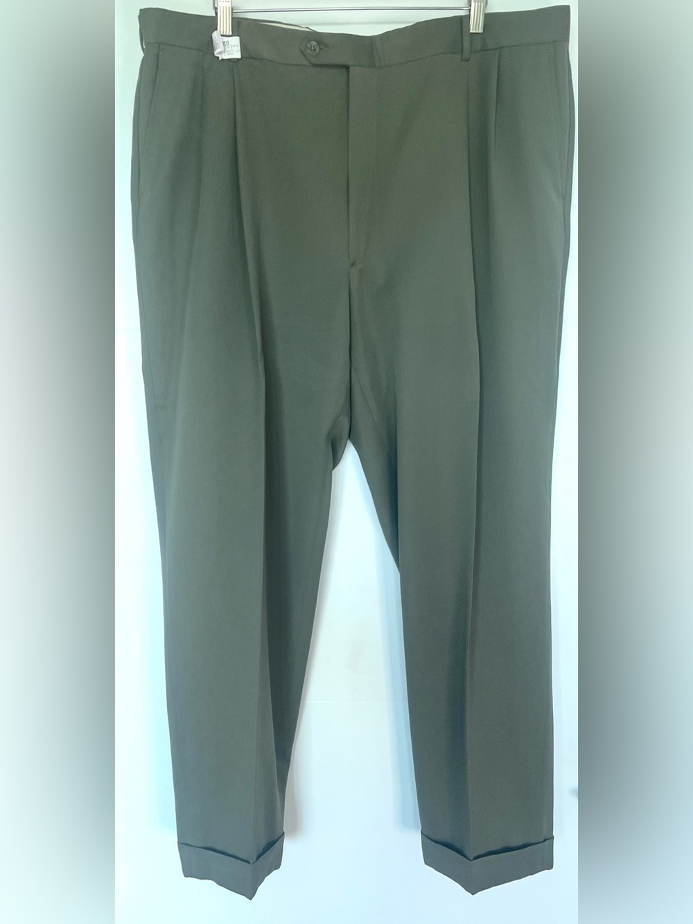 Men's Dark Khaki Pleated Dress Pants Cuffed Slacks Trousers Size 40 EUC